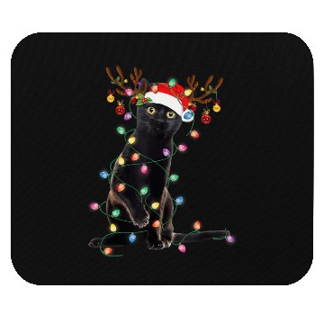 Discover Reindeer Black Cat Christmas Lights Funny Cat Lov Mouse Pads