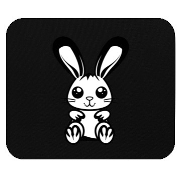 Discover Adorable 2D Easter Bunny with a Bold Black Outline Mouse Pads