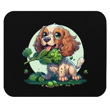 Discover Cute dog eats green broccoli vegetables Mouse Pads