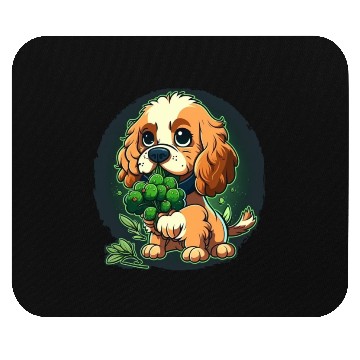 Discover Cute dog eats green broccoli vegetables Mouse Pads