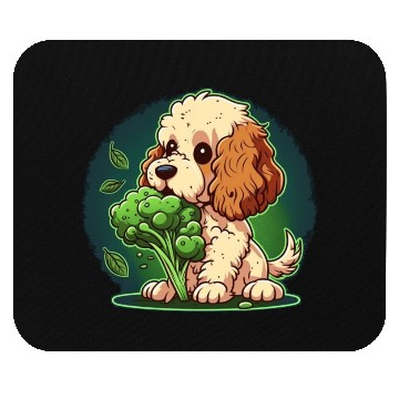 Discover Cute dog eats green broccoli vegetables Mouse Pads