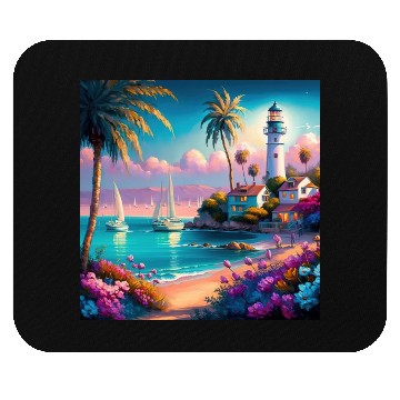 Discover Colorful Tropical Island Beach Sunset Lighthouse Mouse Pads
