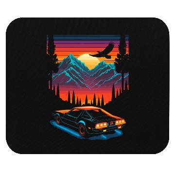 Discover 1980s Muscle Car and Retro Neon Mountain Sunset Mouse Pads