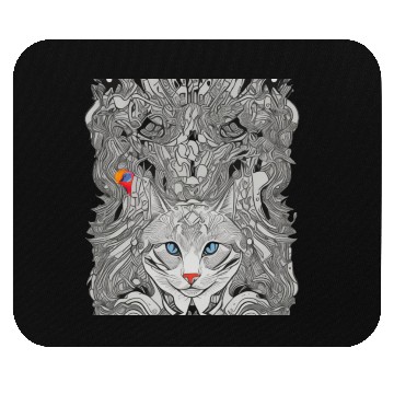 Discover Psychedelic cat with bird Mouse Pads