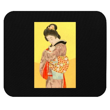 Discover Geisha in Kimono with Cat Retro art Mouse Pads