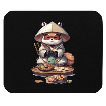 Discover Tanuki Warrior Eat Sushi Mouse Pads