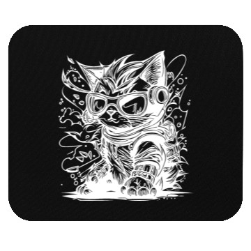 Discover Little Cool Space Cat Splash Tattoo Style Mouse Pads