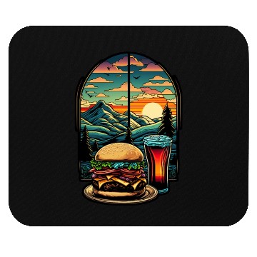 Discover Church window with hamburger burger and drink Mouse Pads