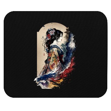 Discover Geisha Watercolor Sea Waves Asian Art Woman Mouse Pads