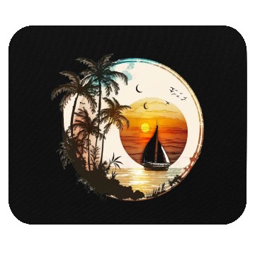 Discover Beach Sunset Sailboat Palm Trees Ocean Vacation 2 Mouse Pads