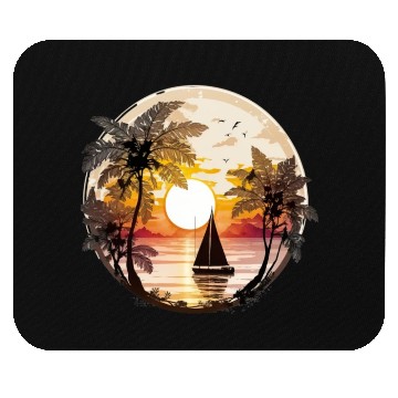 Discover Beach Sunset Sailboat Palm Trees Ocean Vacation 5 Mouse Pads
