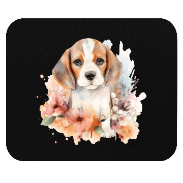 Discover Beagle Puppy Dog Watercolor Floral Mouse Pads