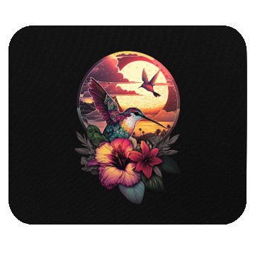 Discover Hummingbird flies over hibiscus flower Tropical Mouse Pads