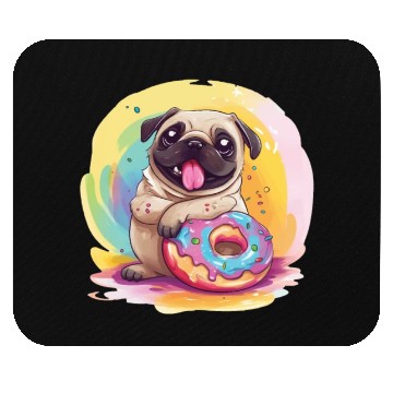 Discover Happy Pug with a Donut Mouse Pads