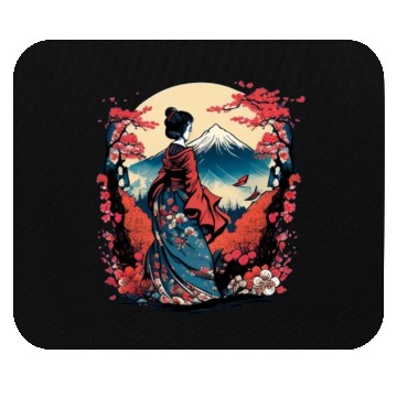 Discover Mount Fuji Fujisan Fujiyama Floral Geisha Mouse Pads