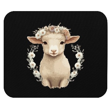 Discover Cute Lamb Flower Crown Sheep Baby Floral Farm Anim Mouse Pads
