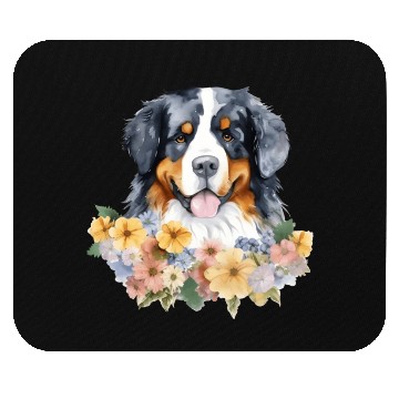 Discover Bernese Mountain Dog Watercolor Floral Mouse Pads