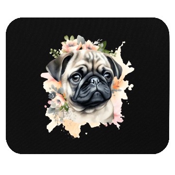 Discover Pug Dog Watercolor Floral Mouse Pads