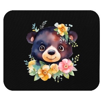 Discover Black and Brown Forest Bear Watercolor Floral Mouse Pads