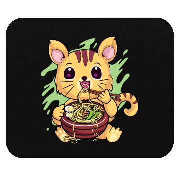Discover Kawaii Cat Eating Ramen Mouse Pads