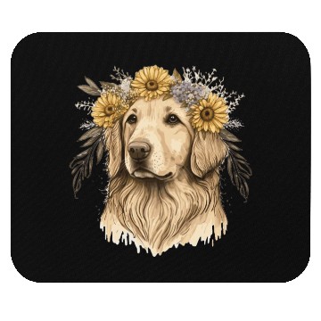 Discover Golden Retriever Flower Crown Pet Dog Breed Floral Mouse Pads