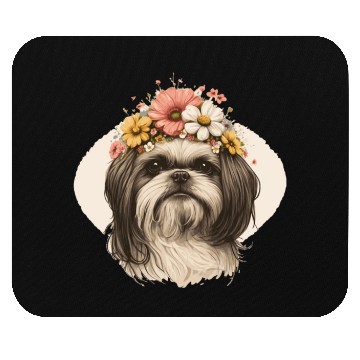 Discover Cute Shih Tzu Flower Crown Pet Dog Breed Floral Pu Mouse Pads