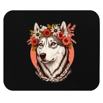 Discover Cute Siberian Husky Flower Crown Pet Dog Breed Flo Mouse Pads