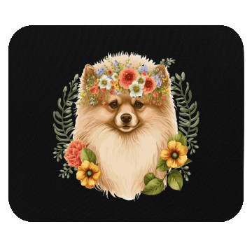 Discover Cute Pomeranian Pom Flower Crown Pet Dog Breed Flo Mouse Pads