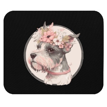 Discover Cute Miniature Mini Schnauzer Flower Crown Pet Dog Mouse Pads