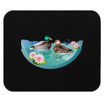 Discover Duck couple in a duck pond with water lilies Mouse Pads