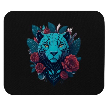 Discover cute jaguar with red flowers Mouse Pads