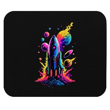 Discover watercolor neon rocket Mouse Pads
