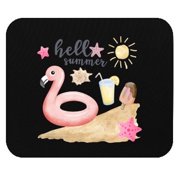 Discover Hello summer sunset Beach summertime pink flamingo Mouse Pads