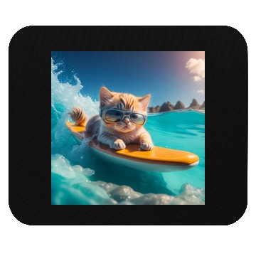 Discover A cute cat surfing in the blue water Mouse Pads