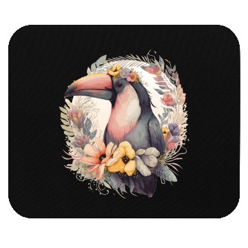 Discover Artistic Toucan Tropical Bird Flower Crown Pet Bir Mouse Pads