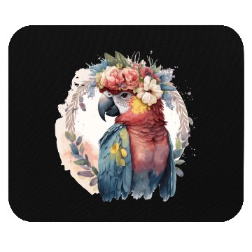 Discover Watercolor Parrot Macaw Bird Flower Crown Pet Bird Mouse Pads