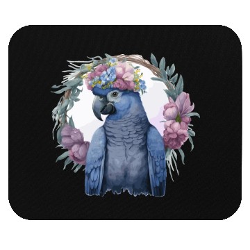 Discover Watercolor Hyacinth Macaw Parrot Bird Flower Crown Mouse Pads