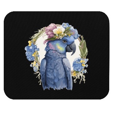Discover Cute Hyacinth Macaw Parrot Bird Flower Crown Pet B Mouse Pads