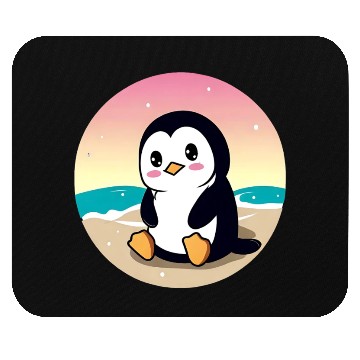 Discover Beach penguin at sunset Mouse Pads