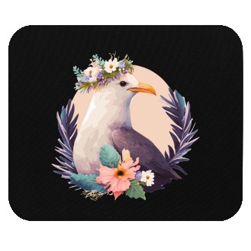 Discover Cute Seagull Bird Flower Crown Floral Birds Mouse Pads