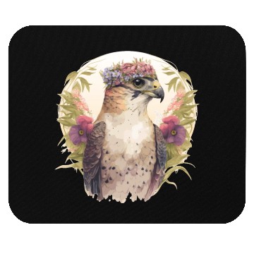 Discover Watercolor Falcon Birds Of Prey Flower Crown Flora Mouse Pads