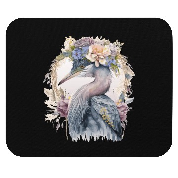 Discover Watercolor Heron Freshwater Bird Watching Flower C Mouse Pads