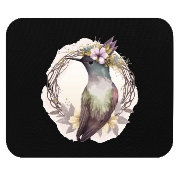 Discover Watercolor Hummingbird Flower Crown Floral Birds Mouse Pads
