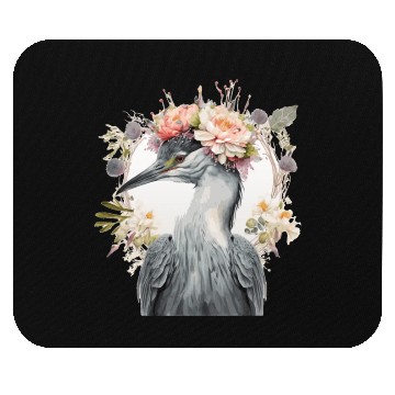 Discover Watercolor Heron Freshwater Bird Flower Crown Flor Mouse Pads
