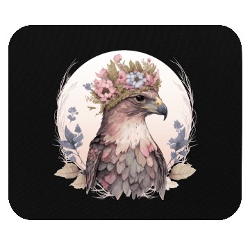 Discover Cute Hawk Bird Of Prey Flower Crown Floral Bird Wa Mouse Pads