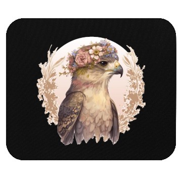 Discover Watercolor Hawk Bird Of Prey Flower Crown Floral B Mouse Pads
