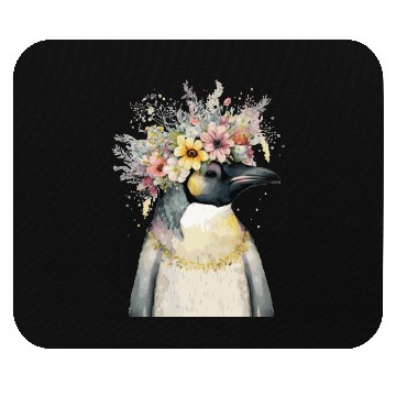 Discover Cute Emperor Penguin Seabird Flower Crown Floral B Mouse Pads