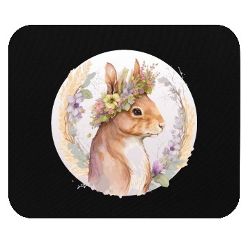 Discover Floral Squirrel Flower Crown Watercolor Animal Lov Mouse Pads