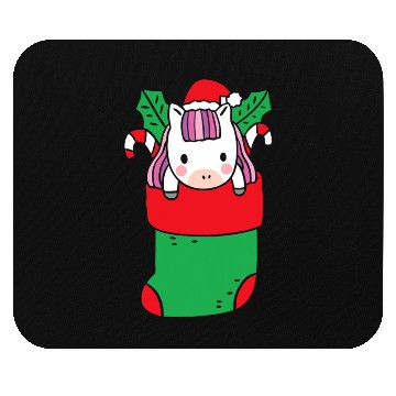 Discover Cute Unicorn inside Christmas Sock with Candy Cane Mouse Pads