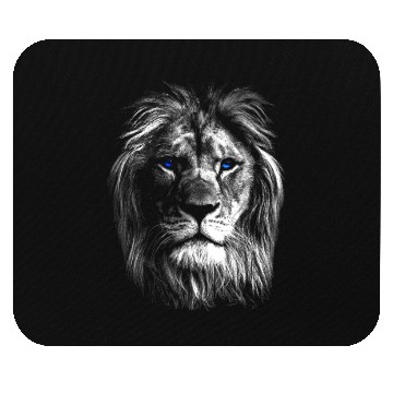 Discover Black White Art Lion Head With Blue Eyes Mouse Pads